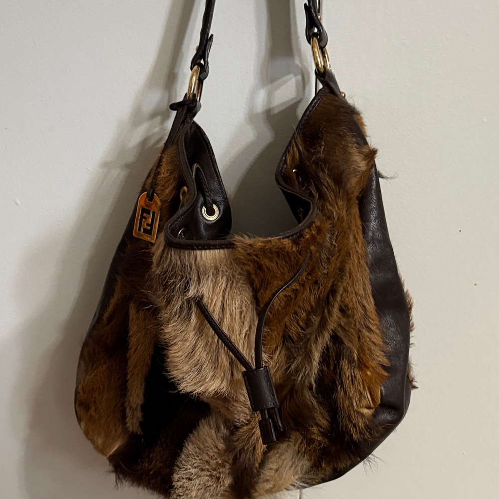 FENDI vintage calf hair hobo drawstring bag - Picture 3 of 17